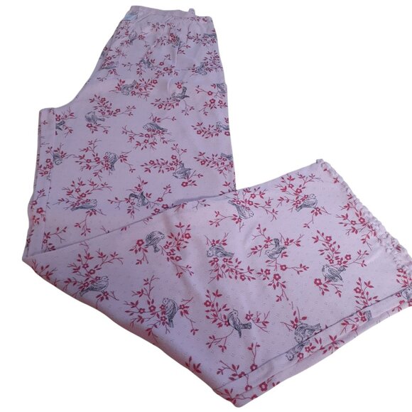 Laura Scott Womens Pajama Set Medium Pink Floral Print Cotton Blend Lace Trim - Picture 3 of 6
